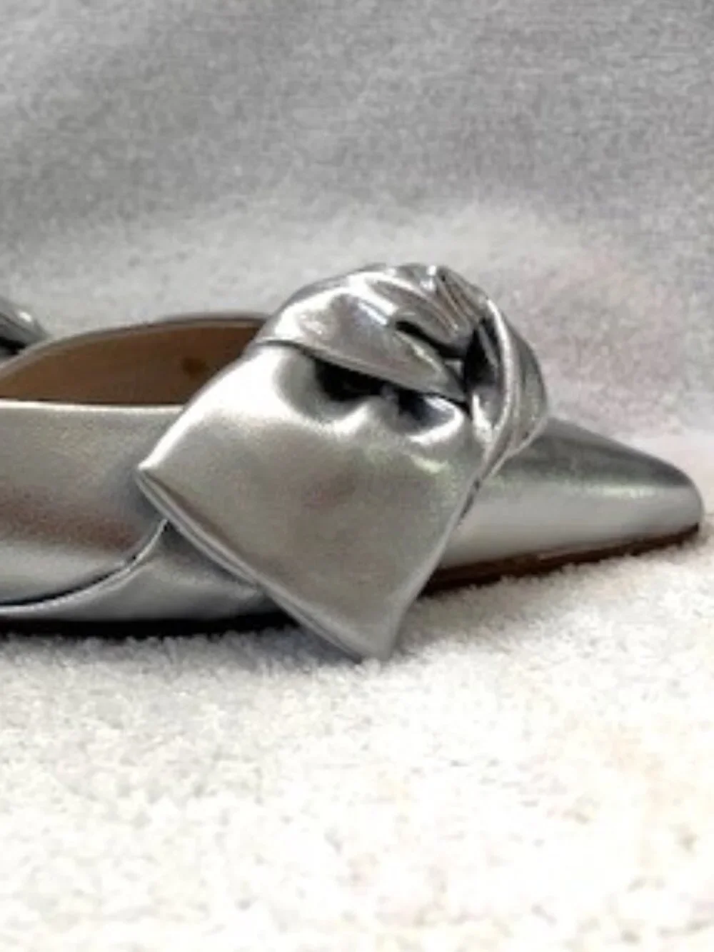 Yosi Samra matte silver metallic leather Violet Half d'Orsay Slingback Flats